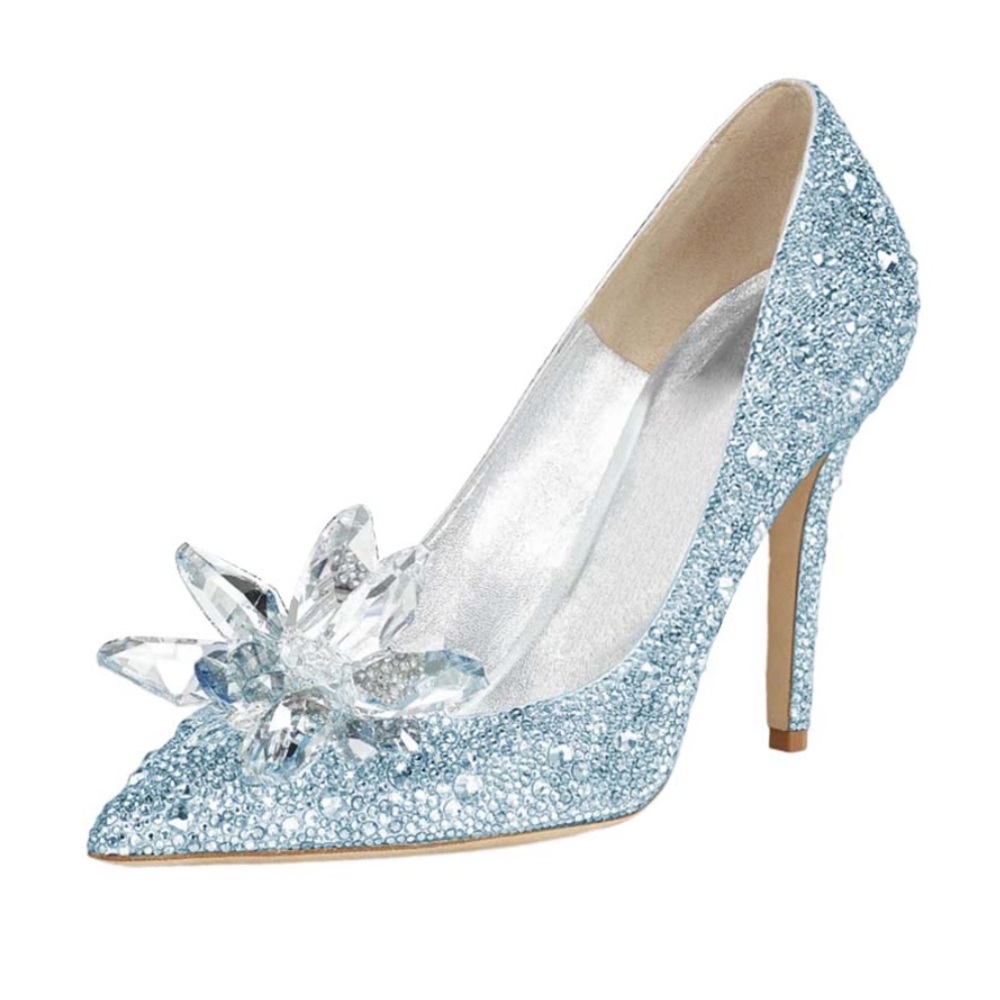 Light Blue Sparkling 4 Inch Heels Pointed Toe Pumps with Gems